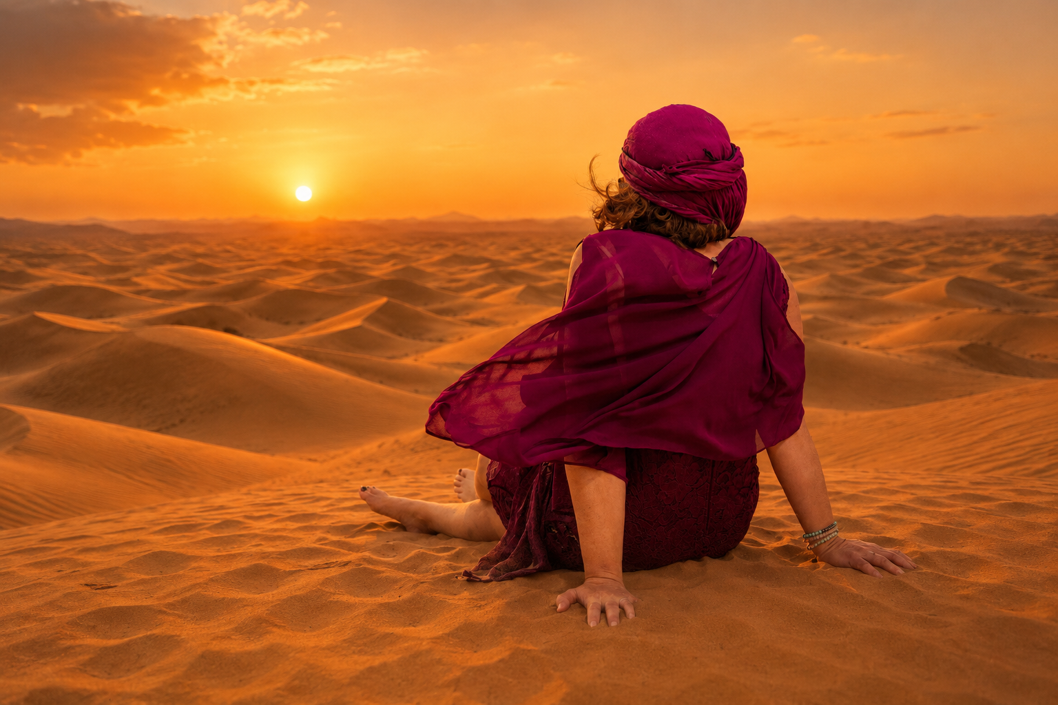 Nadine Burghard Wüstenreise Sahara Retreat Bild in Dünen bei Sonnenuntergang